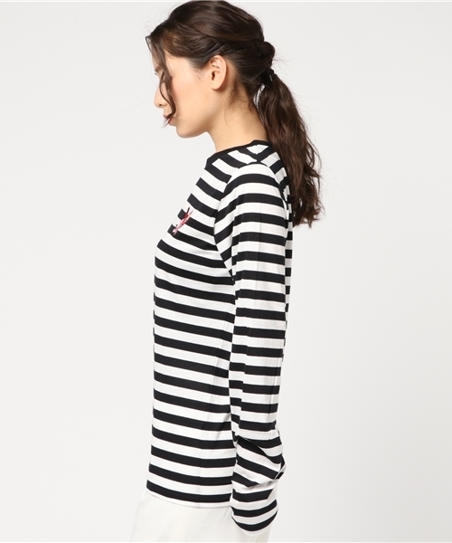 PUNYUS(プニュズ)の「ワンポイントボーダーロンT(Tシャツ/カットソー・レディース・ネイビー/ブラック・3/2/1/4)」の4枚目の写真