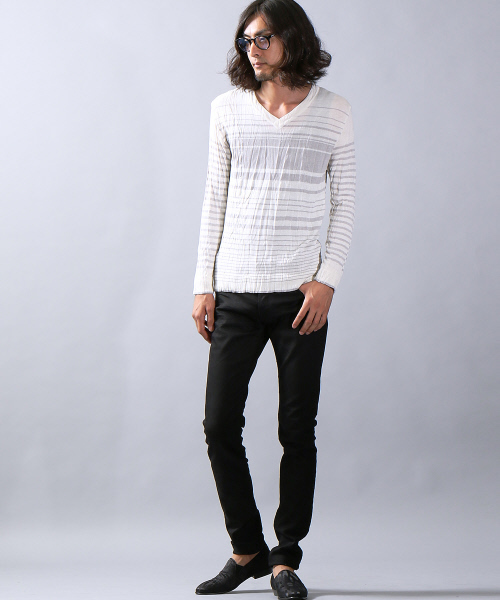 クラッシュボーダーVネックニット