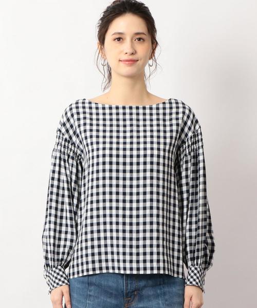 green label relaxing（グリーンレーベルリラクシング）の「KFC ギンガム ソデシャーリング ブラウス ◆（シャツ/ブラウス・レディース・ブラック/ピンク/ネイビー・FREE）」の17枚目の写真