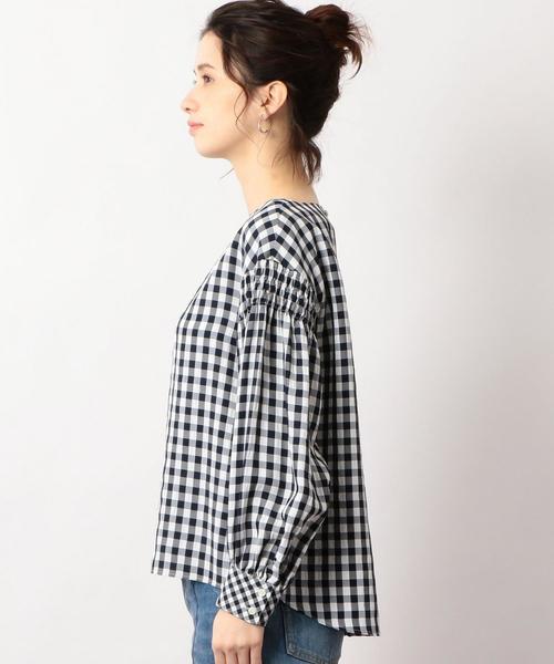 green label relaxing（グリーンレーベルリラクシング）の「KFC ギンガム ソデシャーリング ブラウス ◆（シャツ/ブラウス・レディース・ブラック/ピンク/ネイビー・FREE）」の18枚目の写真