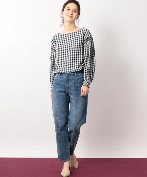 green label relaxing（グリーンレーベルリラクシング）の「KFC ギンガム ソデシャーリング ブラウス ◆（シャツ/ブラウス・レディース・ブラック/ピンク/ネイビー・FREE）」の19枚目の写真