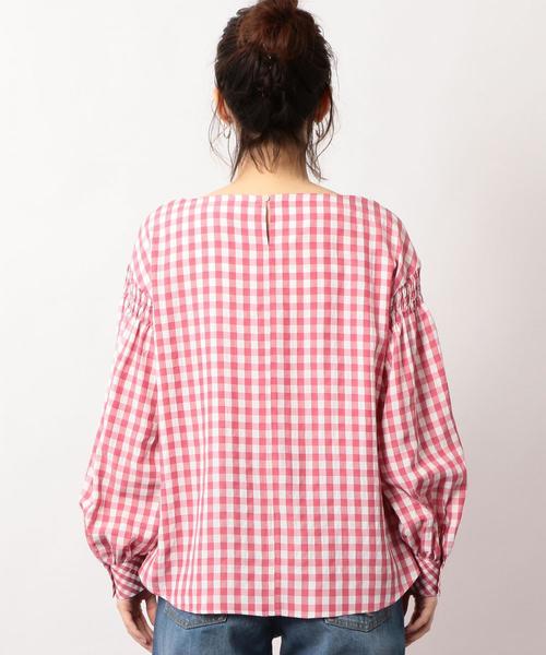 green label relaxing（グリーンレーベルリラクシング）の「KFC ギンガム ソデシャーリング ブラウス ◆（シャツ/ブラウス・レディース・ブラック/ピンク/ネイビー・FREE）」の13枚目の写真