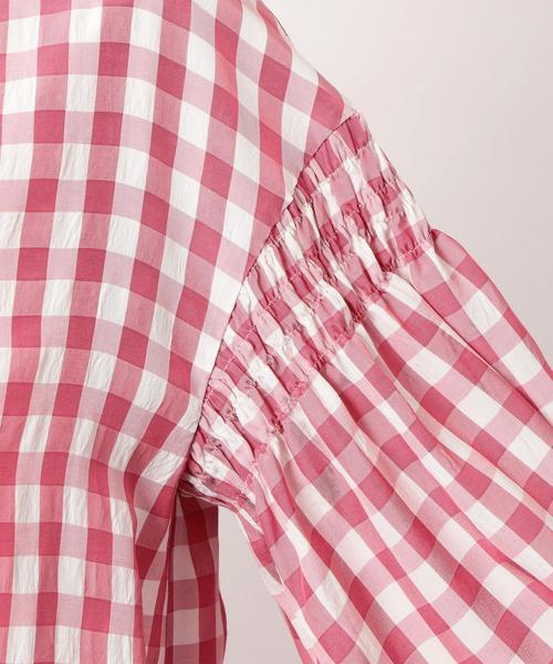 green label relaxing（グリーンレーベルリラクシング）の「KFC ギンガム ソデシャーリング ブラウス ◆（シャツ/ブラウス・レディース・ブラック/ピンク/ネイビー・FREE）」の14枚目の写真