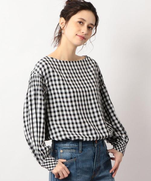 green label relaxing（グリーンレーベルリラクシング）の「KFC ギンガム ソデシャーリング ブラウス ◆（シャツ/ブラウス・レディース・ブラック/ピンク/ネイビー・FREE）」の7枚目の写真