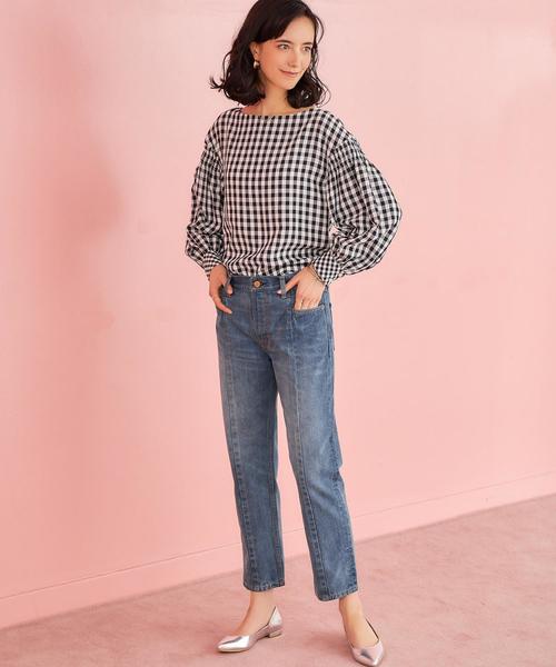 green label relaxing（グリーンレーベルリラクシング）の「KFC ギンガム ソデシャーリング ブラウス ◆（シャツ/ブラウス・レディース・ブラック/ピンク/ネイビー・FREE）」の8枚目の写真