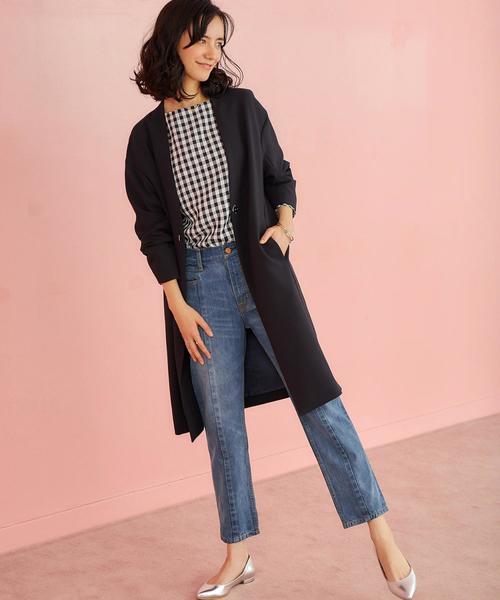 green label relaxing（グリーンレーベルリラクシング）の「KFC ギンガム ソデシャーリング ブラウス ◆（シャツ/ブラウス・レディース・ブラック/ピンク/ネイビー・FREE）」の9枚目の写真