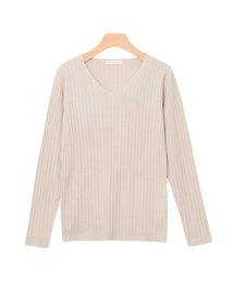 Pierrot | Vネックとボートネックから選べる綿混リブニット(ニット/セーター)