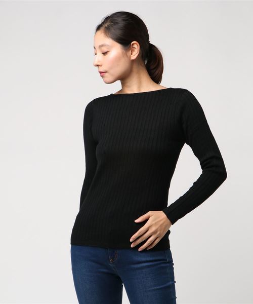 Pierrot(ピエロ)の「Vネックとボートネックから選べる綿混リブニット(ニット/セーター・レディース・ブラック/ネイビー/レッド/パープル/ピンク/杢グレー/アイボリー/ベージュ系その他/ブルー/イエロー/ミント/マスタード/グリーン系その他/オレンジ系その他/グリーン系その他2/ブルー系その他3/オレンジ系その他2/ブラック系その他/ピンク系その他/ベージュ系その他2/ブルー系その他4/グレー系その他/ブルー系その他/ホワイト系その他2/ブルー系その他2/ブルー系その他5/ブラウン/ホワイト系その他/ブラウン系その他/イエロー系その他/ホワイト系その他3・M/L)」の6枚目の写真