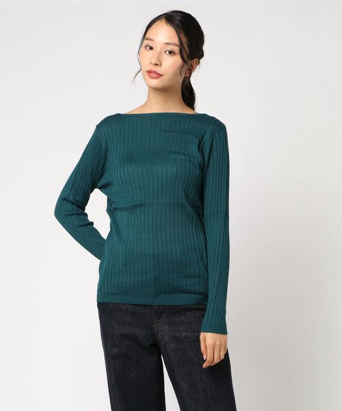 Pierrot(ピエロ)の「Vネックとボートネックから選べる綿混リブニット(ニット/セーター・レディース・ブラック/ネイビー/レッド/パープル/ピンク/杢グレー/アイボリー/ベージュ系その他/ブルー/イエロー/ミント/マスタード/グリーン系その他/オレンジ系その他/グリーン系その他2/ブルー系その他3/オレンジ系その他2/ブラック系その他/ピンク系その他/ベージュ系その他2/ブルー系その他4/グレー系その他/ブルー系その他/ホワイト系その他2/ブルー系その他2/ブルー系その他5/ブラウン/ホワイト系その他/ブラウン系その他/イエロー系その他/ホワイト系その他3・M/L)」の16枚目の写真