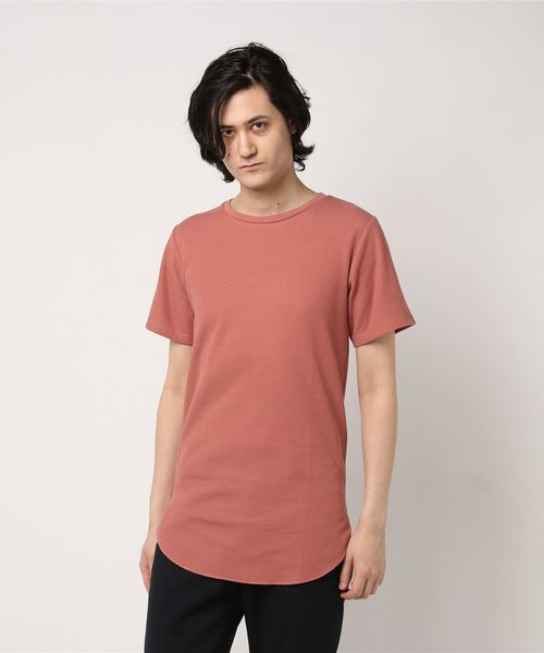 MinoriTY(マイノリティ)の「Tシャツ 半袖 ワッフル ロング丈 無地Tシャツ(Tシャツ/カットソー・メンズ・ピンク/ブラック/ベージュ/カーキ/オフホワイト/杢グレー/ネイビー・L/M/XL)」の7枚目の写真