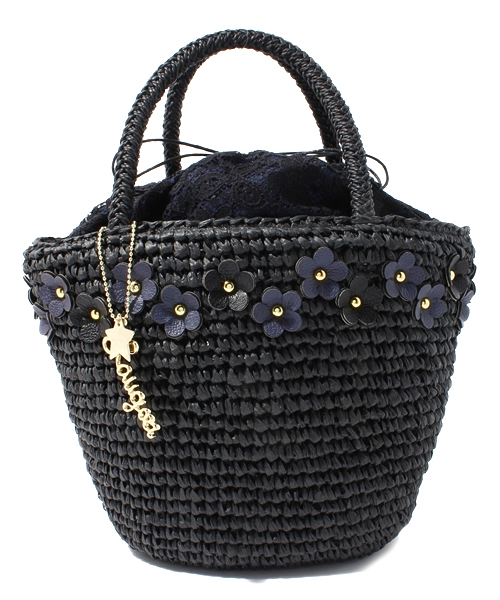 green label relaxing（グリーンレーベルリラクシング）の「[ラウゴア]Ｌａｕｇｏａ フラワーカゴバッグ（かごバッグ・レディース・ブラック/ベージュ・フリー）」の2枚目の写真