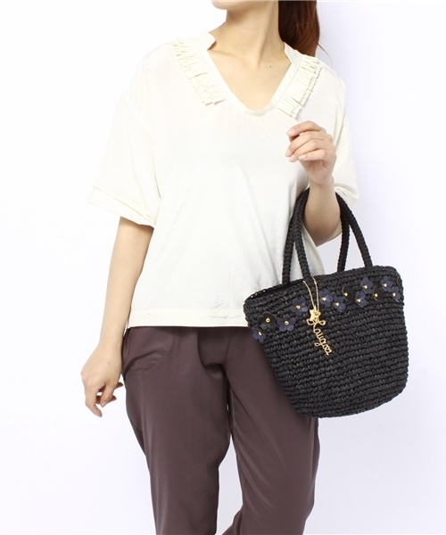 green label relaxing（グリーンレーベルリラクシング）の「[ラウゴア]Ｌａｕｇｏａ フラワーカゴバッグ（かごバッグ・レディース・ブラック/ベージュ・フリー）」の11枚目の写真