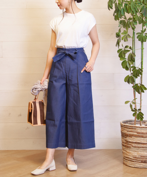 B.I.D.（ビーアイディー）の「BID / Denim Ribbon Belt Wide Pants（その他パンツ・レディース・ネイビー/ブルー・FREE）」の6枚目の写真