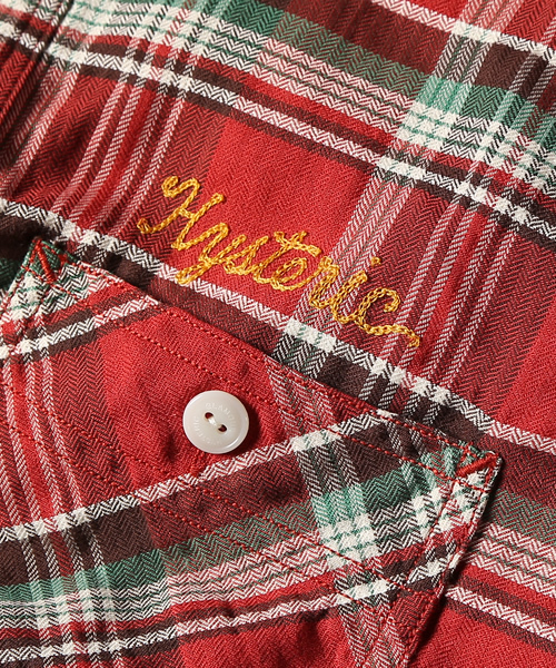 HYSTERIC GLAMOUR（ヒステリックグラマー）の「HIGH VOLTAGE長袖ワークSH（シャツ/ブラウス・メンズ・レッド/グリーン系その他/グレー系その他・LARGE/SMALL/MEDIUM）」の4枚目の写真