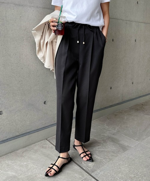 ブラック melevel様 セール】【13色展開】きれいめツイル美脚ドローストリング