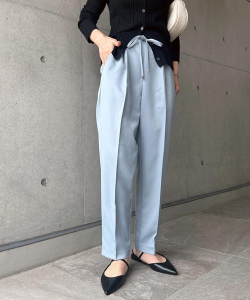 13色展開】きれいめツイル美脚ドローストリングテーパードパンツ