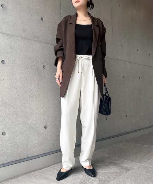 13色展開】きれいめツイル美脚ドローストリングテーパードパンツ