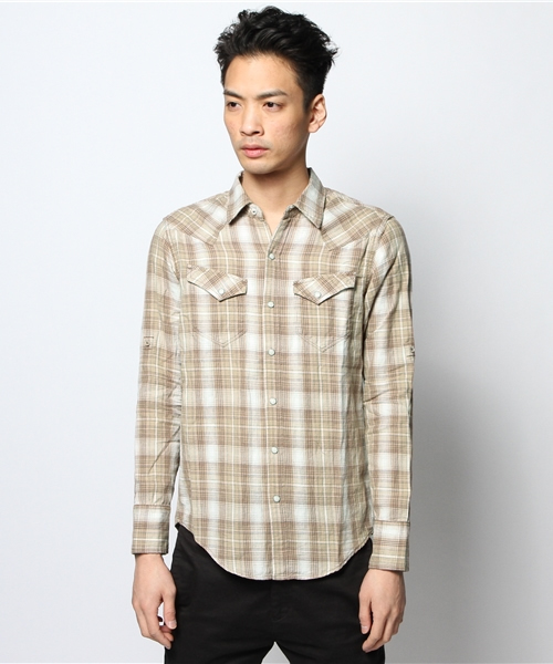 goa（ゴア）の「リネンコットンチェックウエスタンシャツ（シャツ/ブラウス・メンズ・グリーン/ブルー/レッド/ベージュ・FREE）」の2枚目の写真