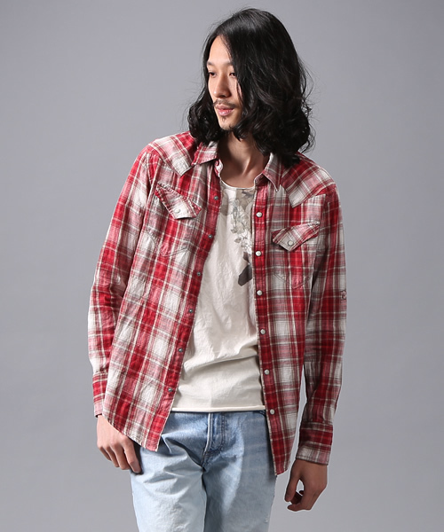 goa（ゴア）の「リネンコットンチェックウエスタンシャツ（シャツ/ブラウス・メンズ・グリーン/ブルー/レッド/ベージュ・FREE）」の4枚目の写真