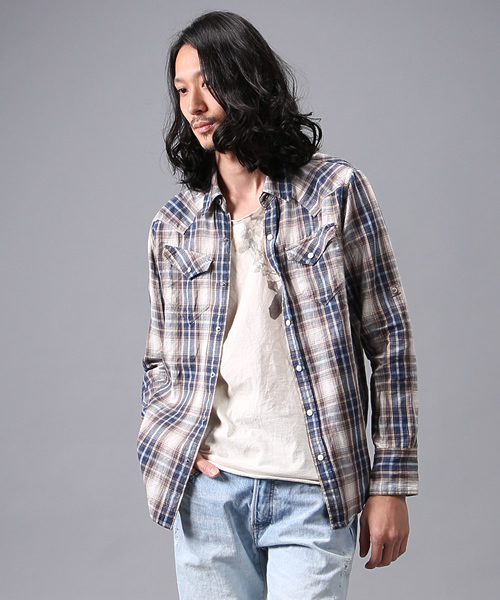 goa（ゴア）の「リネンコットンチェックウエスタンシャツ（シャツ/ブラウス・メンズ・グリーン/ブルー/レッド/ベージュ・FREE）」の3枚目の写真