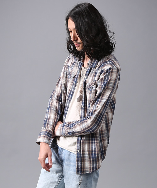 goa（ゴア）の「リネンコットンチェックウエスタンシャツ（シャツ/ブラウス・メンズ・グリーン/ブルー/レッド/ベージュ・FREE）」の12枚目の写真