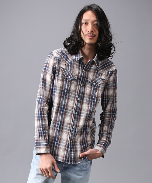 goa（ゴア）の「リネンコットンチェックウエスタンシャツ（シャツ/ブラウス・メンズ・グリーン/ブルー/レッド/ベージュ・FREE）」の6枚目の写真