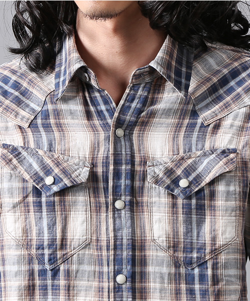 goa（ゴア）の「リネンコットンチェックウエスタンシャツ（シャツ/ブラウス・メンズ・グリーン/ブルー/レッド/ベージュ・FREE）」の8枚目の写真