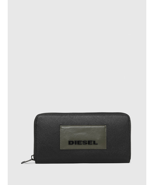 DIESEL(ディーゼル)の「メンズ ブランディングパッチ レザー ラウンドファスナー長財布(財布)」|ブラック