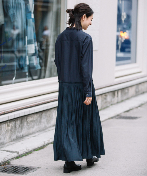 Munich（ミューニック）の「リヨセルコットンブロード＆デシンドッキングシャツワンピース（シャツワンピース・レディース・ホワイト/ブラック/ネイビー/カーキ・FREE）」の6枚目の写真