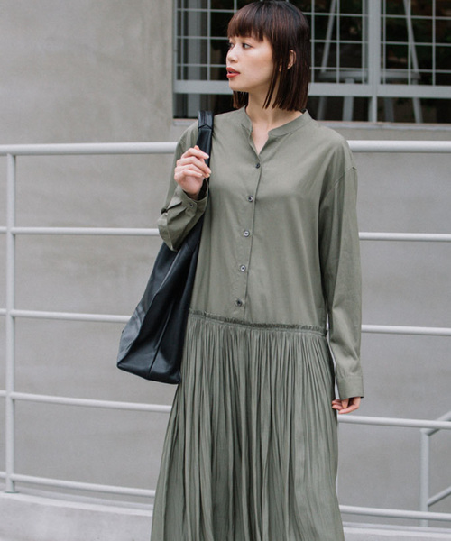 Munich（ミューニック）の「リヨセルコットンブロード＆デシンドッキングシャツワンピース（シャツワンピース・レディース・ホワイト/ブラック/ネイビー/カーキ・FREE）」の16枚目の写真