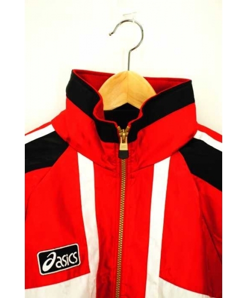 アシックス　赤 ジャケット 日本 ブランド古着】裏起毛ナイロンジャケット（ナイロンジャケット