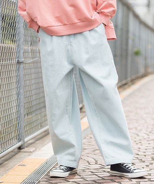 UP START(アップスタート)の「10ozデニム使用 デニムワイドパンツ/バギーテーパードパンツ(デニムパンツ)」|ブルー系その他
