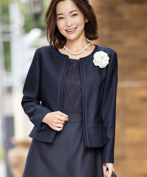 美品　Jurgen Lehl 5分袖　ノーカラージャケット　ブラック S-5L/洗える】らくドビーノーカラージャケット（ノーカラージャケット