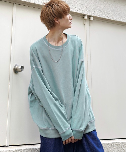 anown(アノン)の「ドルマンスリーブステッチ配色ビッグ裏毛スウェット【ファッションインフルエンサー tai×anown 限定コラボ】(スウェット・メンズ・ホワイト/ブラック/モカ/ブルー系その他/グリーン系その他/ラベンダー/ネイビー・M/L/XL)」の4枚目の写真