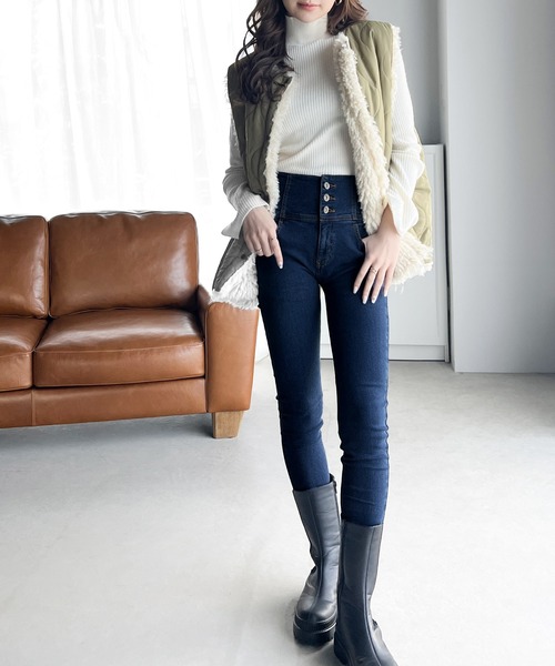 classicalelf（クラシカルエルフ）の「ハイウエスト3連ボタン無地ストレッチスキニーデニムパンツ(フルレングス)（デニムパンツ・レディース・ブラック/インディゴブルー/ケミカルウォッシュ・SMALL/MEDIUM/LARGE/X-LARGE/X-SMALL）」の14枚目の写真