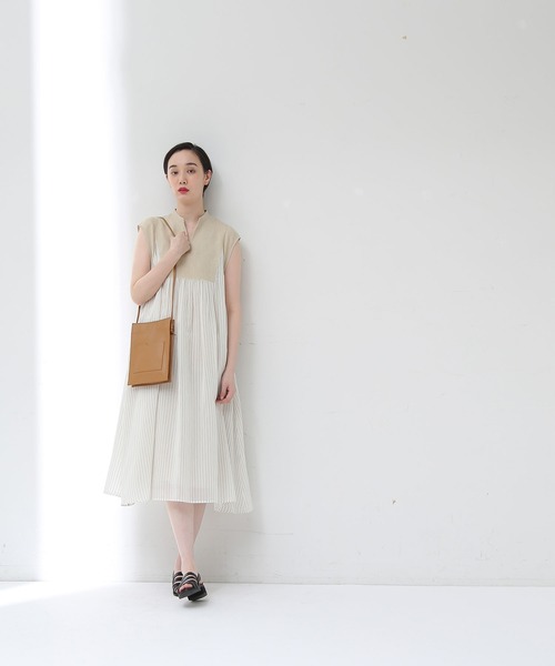 Tristesse アデュートリステス のファッション Adieu Tristesse Adieu ワンピース ドレス セール ストライプ 麻コンビ ワンピース ワンピース 国内正規品新品本物 ワンピース