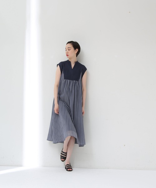 Tristesse アデュートリステス のファッション Adieu Tristesse Adieu ワンピース ドレス セール ストライプ 麻コンビ ワンピース ワンピース 国内正規品新品本物 ワンピース