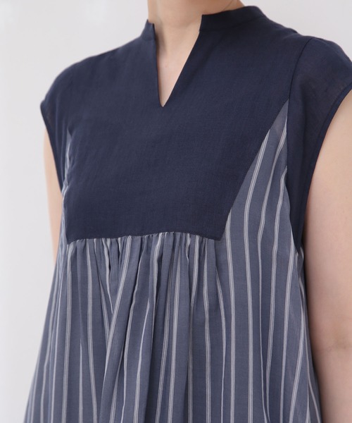 Tristesse アデュートリステス のファッション Adieu Tristesse Adieu ワンピース ドレス セール ストライプ 麻コンビ ワンピース ワンピース 国内正規品新品本物 ワンピース