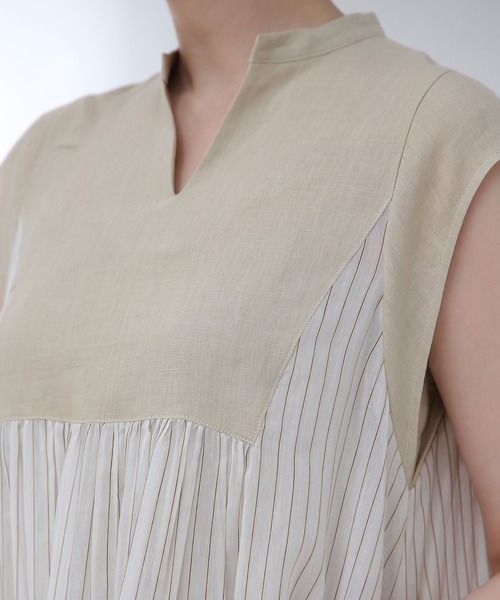 Tristesse アデュートリステス のファッション Adieu Tristesse Adieu ワンピース ドレス セール ストライプ 麻コンビ ワンピース ワンピース 国内正規品新品本物 ワンピース