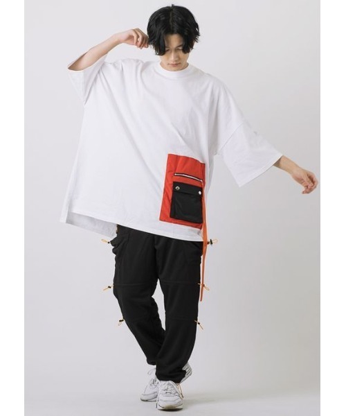 RE730(アールイーセブンサーティー)の「【RE730】ポケット付きモンスターシルエットTシャツ スーパービッグシルエット(Tシャツ/カットソー・メンズ・オフホワイト/ブラック/イエロー・MEDIUM/LARGE)」の5枚目の写真