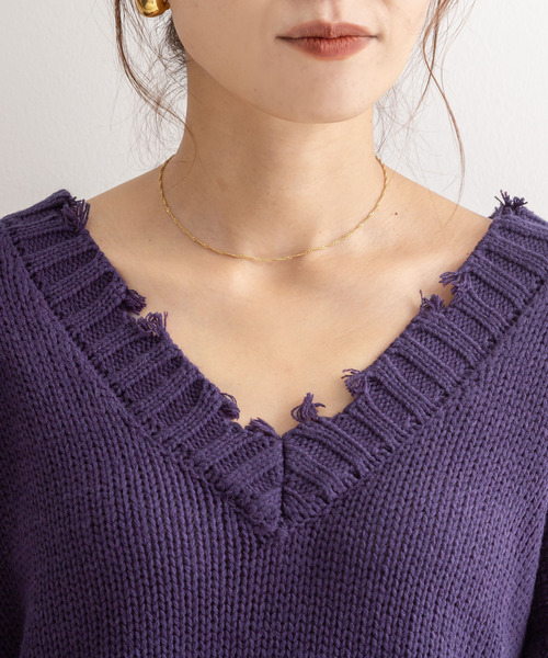 Newlyme(ニューリーミー)の「ダメージVネックニット【R】(ニット/セーター・レディース・チャコールグレー/ベージュ/パープル・M-L)」の13枚目の写真