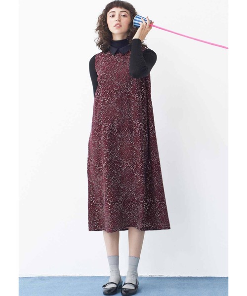 シロップ．（シロップ．）の「後ろボタンかわいい　ランダムドットのノースリーブワンピース（ワンピース・レディース・ブラウン・SMALL/MEDIUM/LARGE/X-LARGE/XX-LARGE）」の6枚目の写真