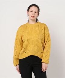 Sustainable atmos pink / 袖ボリューム透かし編みニット