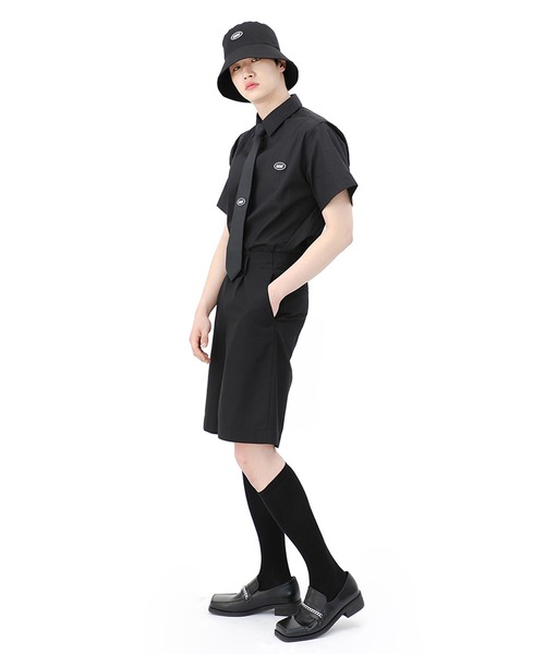 BASIC COTTON（ベーシックコットン）の「『BASIC COTTON/ベーシックコットン』BCN logo half shirt/ロゴハーフシャツ（シャツ/ブラウス・レディース・ホワイト/ブラック・FREE）」の4枚目の写真