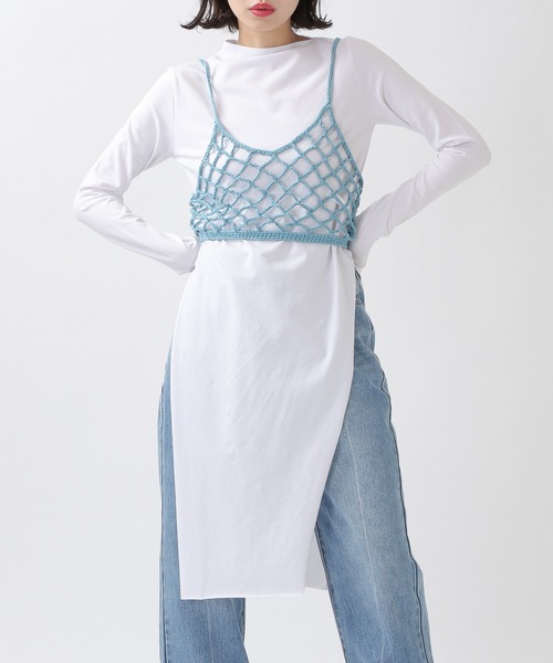 ROCKET x LUNCH（ロケットアンドランチ）の「ROCKET×LUNCH／SLIT LONG プルオーバー　2932489（Tシャツ/カットソー・レディース・ブラック/オフホワイト/スモークピンク・SMALL）」の2枚目の写真