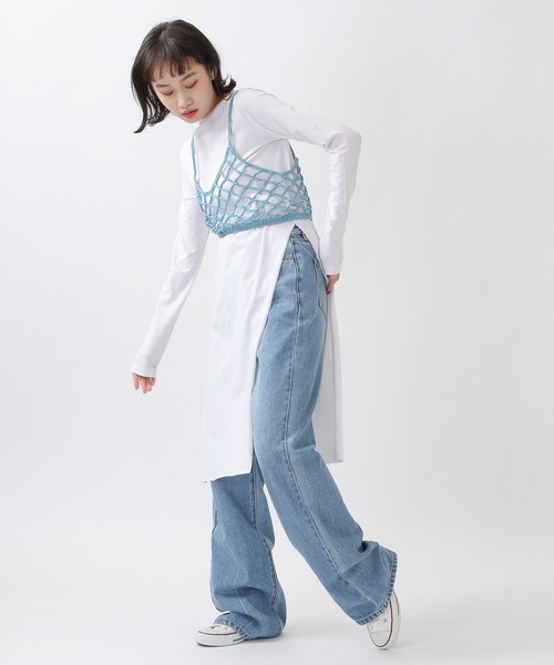 ROCKET x LUNCH（ロケットアンドランチ）の「ROCKET×LUNCH／SLIT LONG プルオーバー　2932489（Tシャツ/カットソー・レディース・ブラック/オフホワイト/スモークピンク・SMALL）」の4枚目の写真