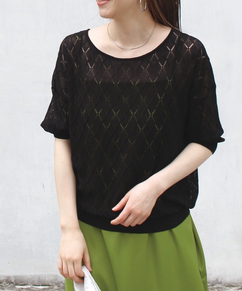 LAVEANGE(ラビアンジェ)の「透かし編みニットプルオーバー(ニット/セーター・レディース・ブラック/アイボリー/ボルドー・M)」の18枚目の写真