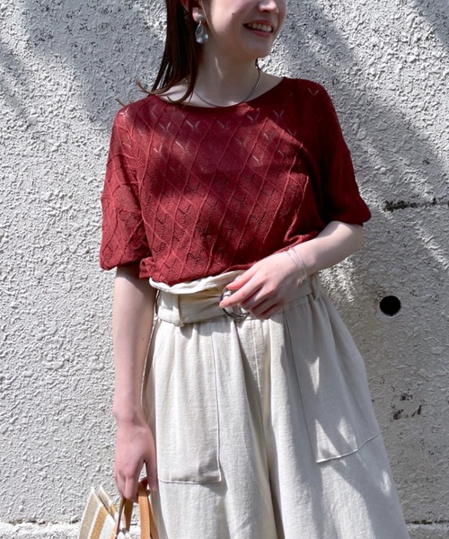 LAVEANGE(ラビアンジェ)の「透かし編みニットプルオーバー(ニット/セーター・レディース・ブラック/アイボリー/ボルドー・M)」の12枚目の写真