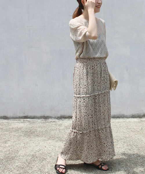 LAVEANGE(ラビアンジェ)の「透かし編みニットプルオーバー(ニット/セーター・レディース・ブラック/アイボリー/ボルドー・M)」の5枚目の写真