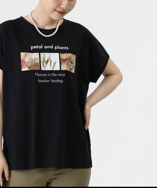 HONEYSUCKLE ROSE（ハニーサックルローズ）の「【HONEYSUCKLE ROSE】ラウンドプリントＴ（Tシャツ/カットソー・レディース・オフホワイト/グリーン/ホワイト×ブラック/ホワイト×カーキブラウン/ブラック/ホワイト/ブラック×ホワイト・L/M）」の6枚目の写真